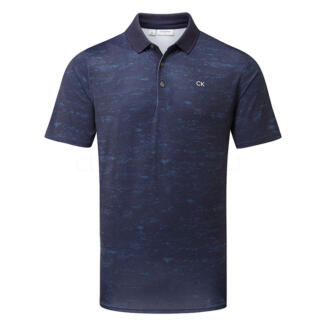 Calvin Klein Textured Slate Golf Polo Shirt Evening Blue Print CKMA24914