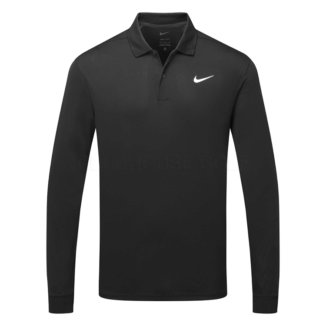 Nike Dry Victory Solid Long Sleeve Golf Polo Shirt Black/White DN2344-010