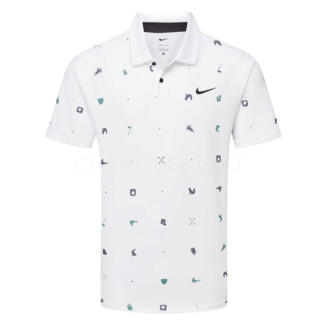 Nike Dry Tour Icon Print Golf Polo Shirt White/Black FQ0426-100