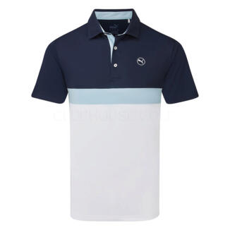 Puma Pure Colourblock Golf Polo Shirt Deep Navy/White Glow 624979-10